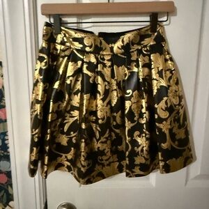Alice + Olivia Black and Gold Baroque Mini Skirt